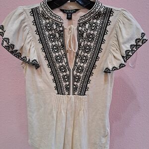 Ralph Lauren Cream Black Ruffle Sleeve XXS